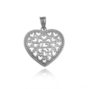 .925 Sterling Silver Hearts Inside Heart Pendant