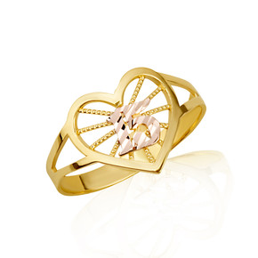 Gold Woman' Elegant 15 Años Two-Tone Quinceañera Heart Ring