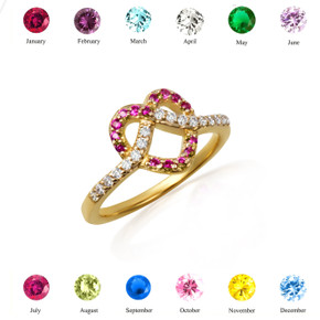 Yellow Gold Heart Chevron Ruby Gemstone Band Ring