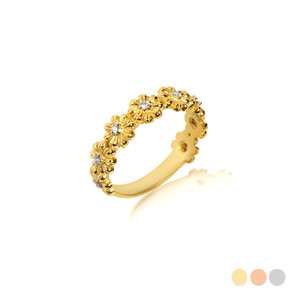 Gold Daisy Flower CZ Band Ring