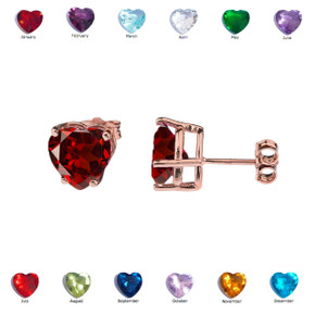 Rose Gold Heart-Shaped Personalized Birthstone Earrings