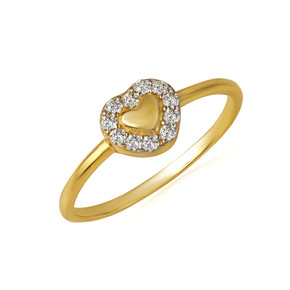 14K Yellow Gold CZ Heart Studded Ring