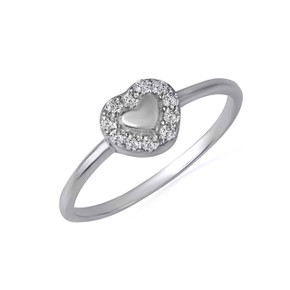 .925 Sterling Silver CZ Heart Studded Ring