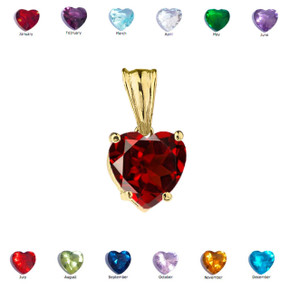 Yellow Gold Heart Personalized Birthstone Pendant Necklace