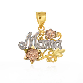 Tri-Color Mama Rose Flower Filigree Mother's Pendant