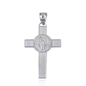 .925 Sterling Silver Saint Benedict Medal Cross Reversible Pendant