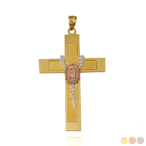 threeTone Lady Of Guadalupe Medallion Beaded Cross Pendant