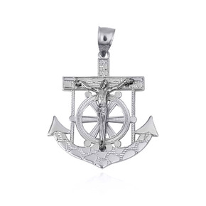 .925 Sterling Silver Mariners Anchor Jesus Cross Crucifix Nugget Pendant