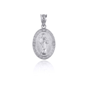 .925 Sterling Silver Saint Dominic CZ Oval Victorian Medallion Pendant