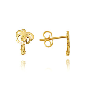 14K Yellow Gold Palm Tree Beach Stud Earrings