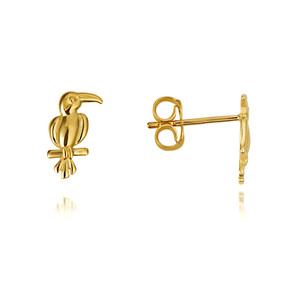 14K Yellow Gold Toucan Tropical Bird Stud Earrings