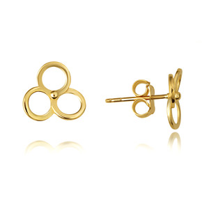 14K Yellow Gold Circle Trinity Stud Earrings