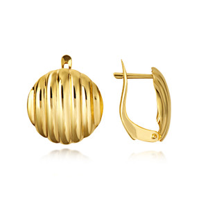 14K Yellow Gold Ribbed Latch Back Earrings
