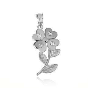 .925 Sterling Silver 4 Leaf Clover Heart Flower Pendant