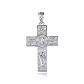 .925 Sterling Silver Patron Saints Beaded Cross Pendant
