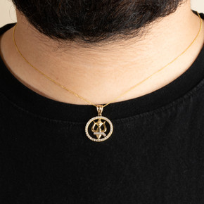 Two Tone Hindu Om CZ Circle Pendant Necklace on male model