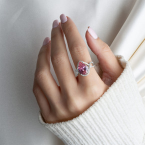 .925 Sterling Silver Beaded Pear Cut Gemstone Infinity Ring on female model