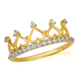 Gold CZ Heart Princess Crown Ring