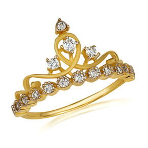 Two Tone CZ Royal Crown Tiara Ring