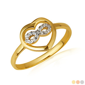 Gold Diamond Studded Infinity Heart Ring