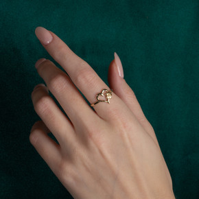 Gold Heart Hawaiian Plumeria Flower Ring on female model