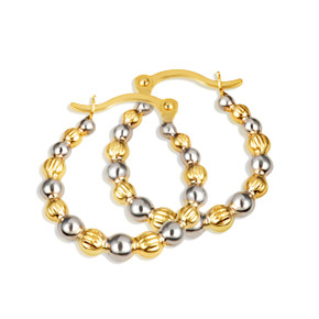 14K Reversible Two Tone Bead Hoop Earrings