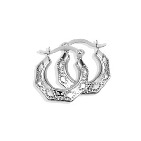 White Gold Butterfly Textured Hoop Earrings