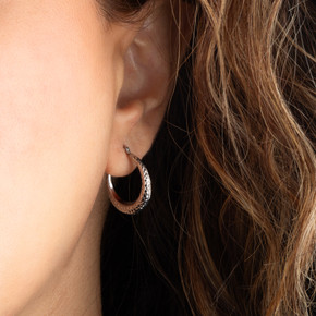 White Gold Classic Diamond Cut Textured Hoop Earrings