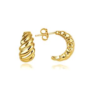 14K Yellow Gold Croissant Ribbed Stud Earrings