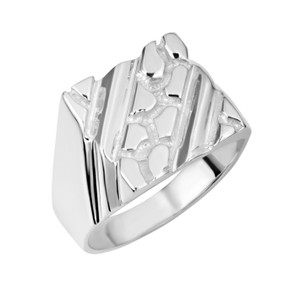.925 Sterling Silver Men's Statement Solid Nugget Ring