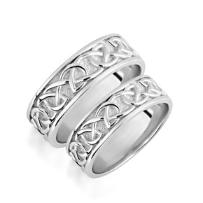 .925 Sterling Silver Unisex Textured Knot Eternity Wedding Band Ring Set 7mm