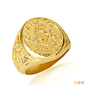 Gold Victorian Filigree Freemason Square & Compass Oval Signet Ring