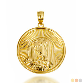 Gold Saint Mother Virgin Mary Medallion Pendant Necklace