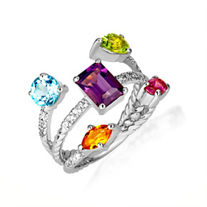 .925 Sterling Silver Pear Cut Double Gemstone Roped Band Ring