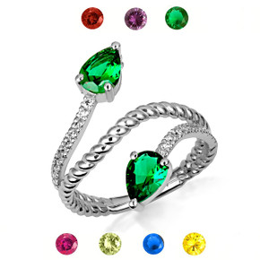 .925 Sterling Silver Pear Cut Double Gemstone Wrap Around Rope Band Ring