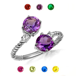 .925 Sterling Silver Round Double Gemstone Wrap Around Roped Band Ring