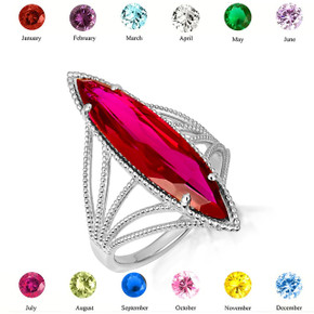 .925 Sterling Silver Marquise Cut Gemstone Roped Band Ring