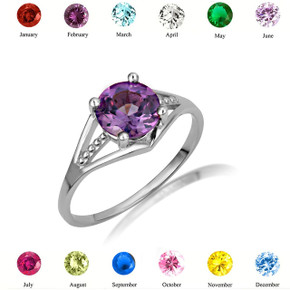 .925 Sterling Silver Round Beaded Cubic Zirconia Birthstone Ring