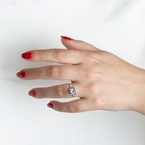 .925 Sterling Silver Heart Beaded Cubic Zirconia Birthstone Love Ring on female model