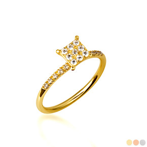 14K Gold Pave Set Studded Square Cluster Band Ring