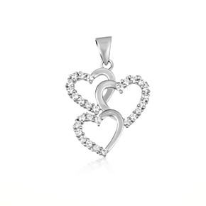 .925 Sterling Silver CZ Triple Heart Love Pendant