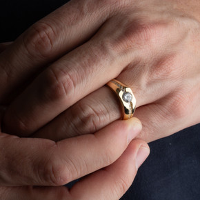 14K Gold Pave Set Lab Grown Diamond Men's Ring on male model