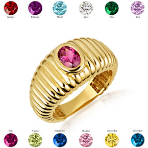 Gold Oval Birthstone Ribbed Cocktail Ring