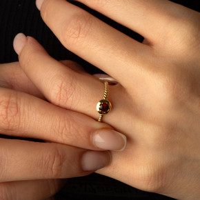 Gold Genuine Gemstone Rope Statement Ring on female model