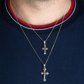 .925 Sterling Silver Cross Crucifix Jesus Christ Enamel Pendant Necklace on male model