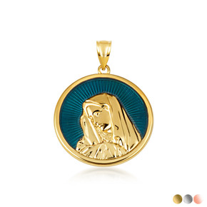 Gold Enamel Virgin Mother Mary Medallion Pendant