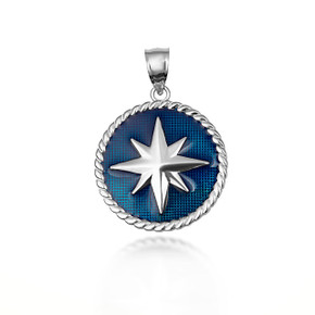 .925 Sterling Silver Enamel Compass Rose Medallion Pendant