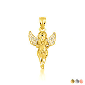 14K Gold Cherub Angel Diamond Wings Pendant