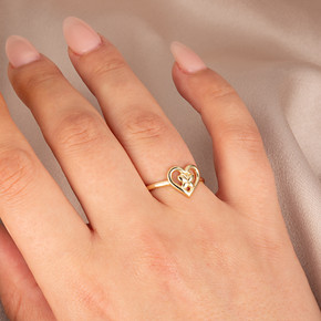 Gold Butterfly Heart Love Ring on female model