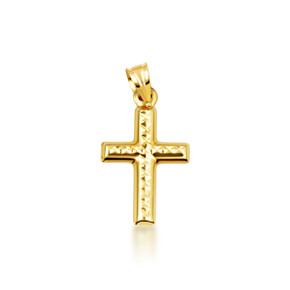 14K Gold Ribbed Cross Pendant 